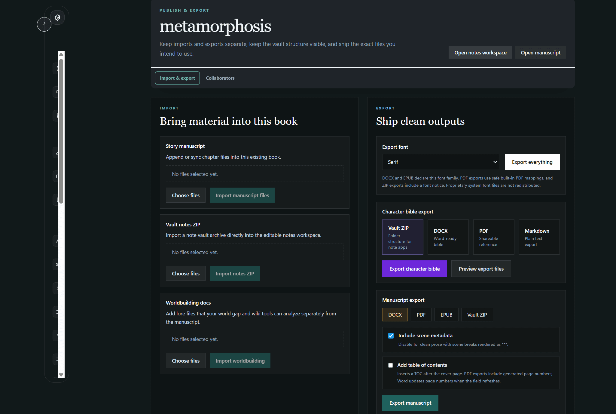 Export with structure product screenshot