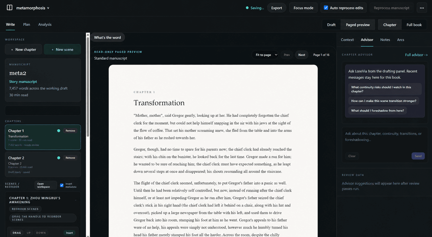 Analyze the full manuscript product screenshot 2