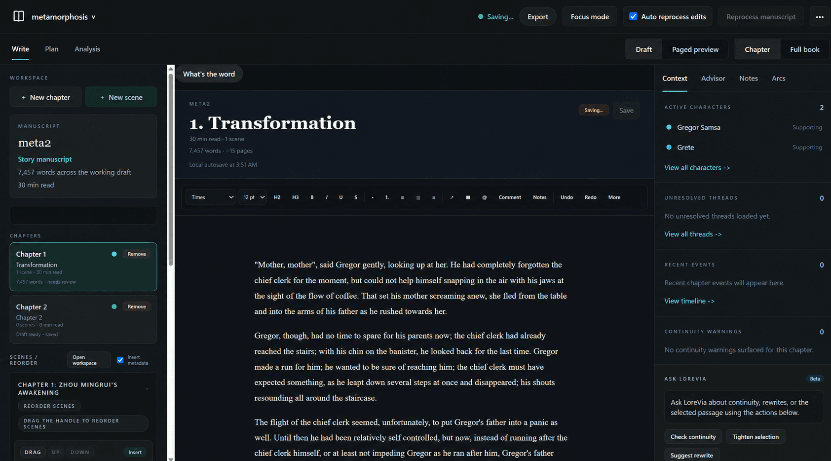 Analyze the full manuscript product screenshot 1
